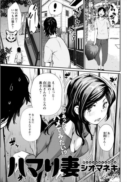 【エロ漫画】つまづいて壁にめり込んでしまった巨乳美人主婦が通りがかった男にNTR中出しレイプされ悶絶ｗ