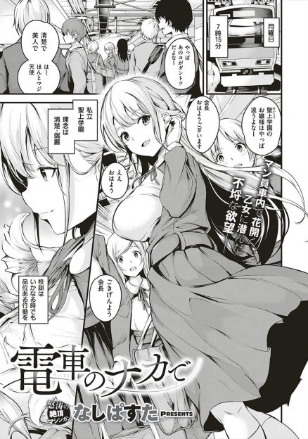 【エロ漫画】女子校で生徒会長をしている清楚な巨乳美少女お嬢様JKがパンチラ盗撮されたのをきっかけに毎日電車の中で変態男に調教され処女を奪われ快楽に落ちていく！