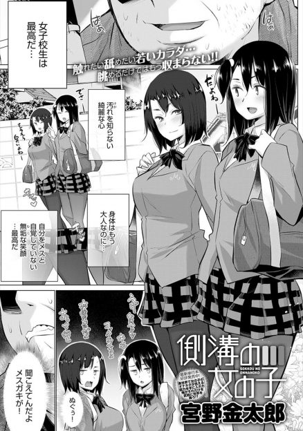 【エロ漫画】かわいいお嬢様JKが鍵を拾おうとして側溝に手をはさみ動けなくなっていて、それを見たハゲオヤジがまんこやおっぱいを好き放題触りまくり処女を奪い中出しレイプする！