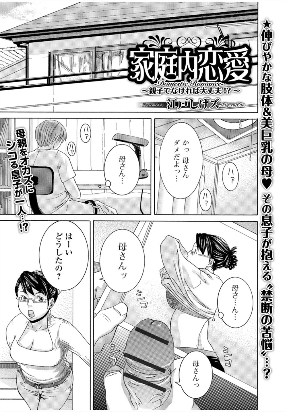 【エロ漫画】実はお互いのことが好きな母親と息子が我慢の限界で、お互いに変装して他人のふりをしながらついに中出し近親相姦するｗ